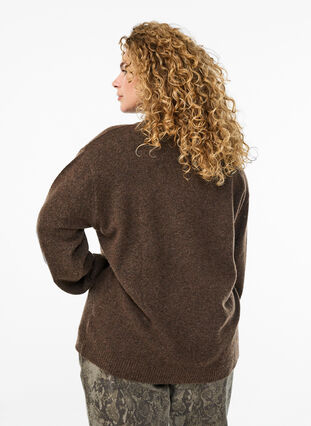 Zizzi Strikket bluse med krage og V-hals, Rain Drum Mel., Model image number 1