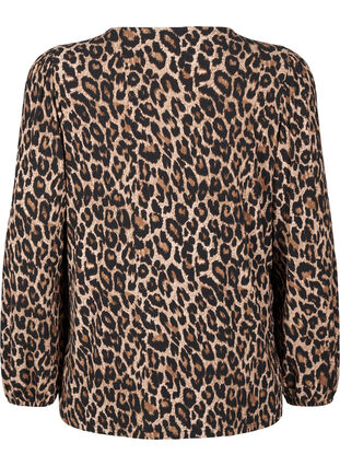 Zizzi Bluse med lange ermer og leopardmønster, Brun, Packshot image number 1