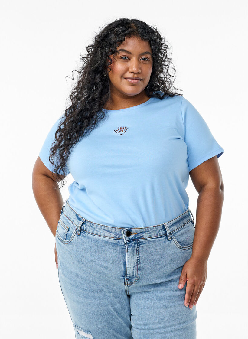 T-skjorte med dekorative detaljer, Blå, Model image number 0