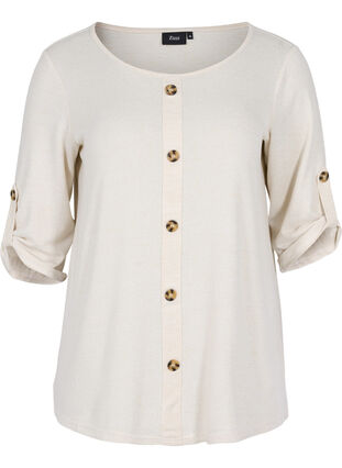 Bluse med knapper og 3/4-ermer, Pumice Stone Melange, Packshot image number 0
