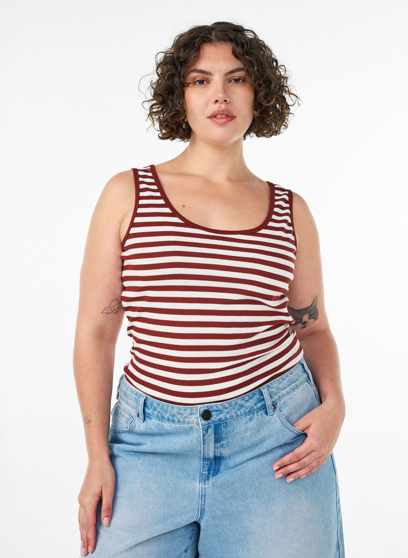 Stripete ribbestrikket singlet, R&oslash;d, Model image number 0
