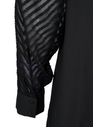 Høyhalset bluse med lange gjennomsiktige ermer, Black, Packshot image number 3