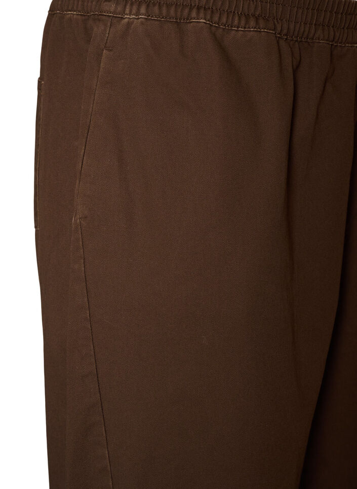 Barrel-jeans med h&oslash;y midje og elastisk linning, Brun, Packshot image number 2