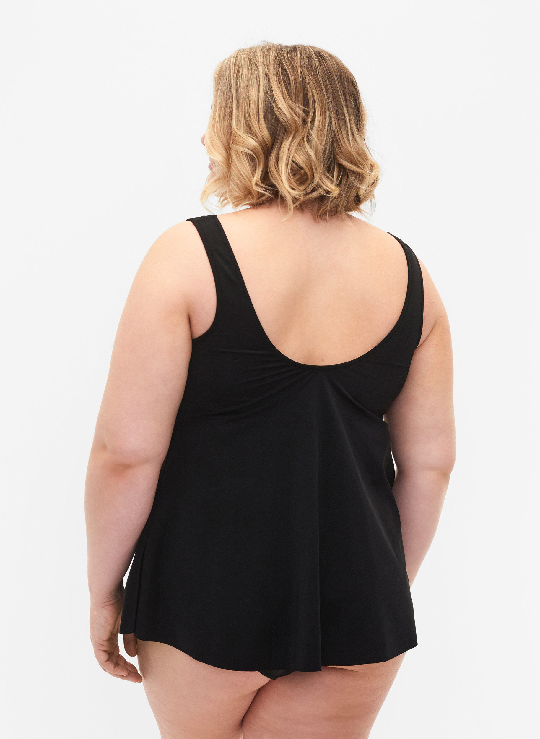 Zizzi Ensfarget tankini med sn&oslash;redetaljer, Black, Model image number 1