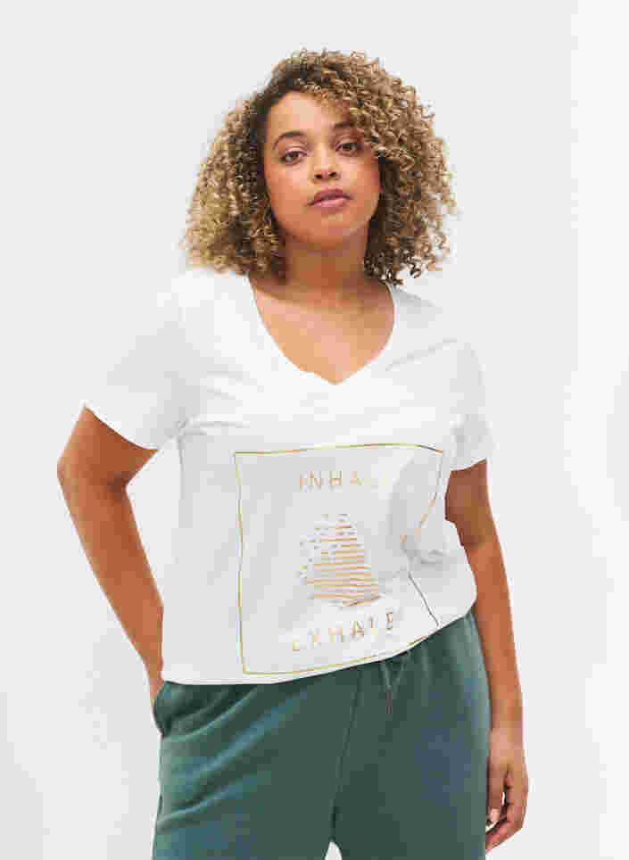 T-skjorte med trykk i bomull til trening , White w. inhale logo, Model