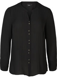Skjortebluse med V-hals og knapper, Black