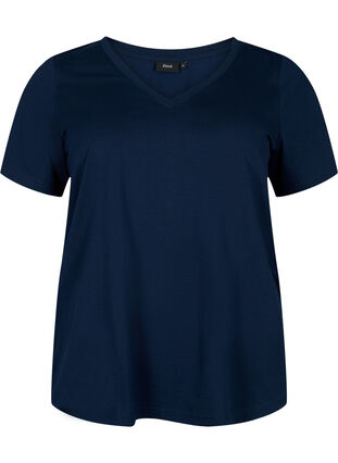 Kortermet T-skjorte med V-hals, Navy Blazer, Packshot image number 0