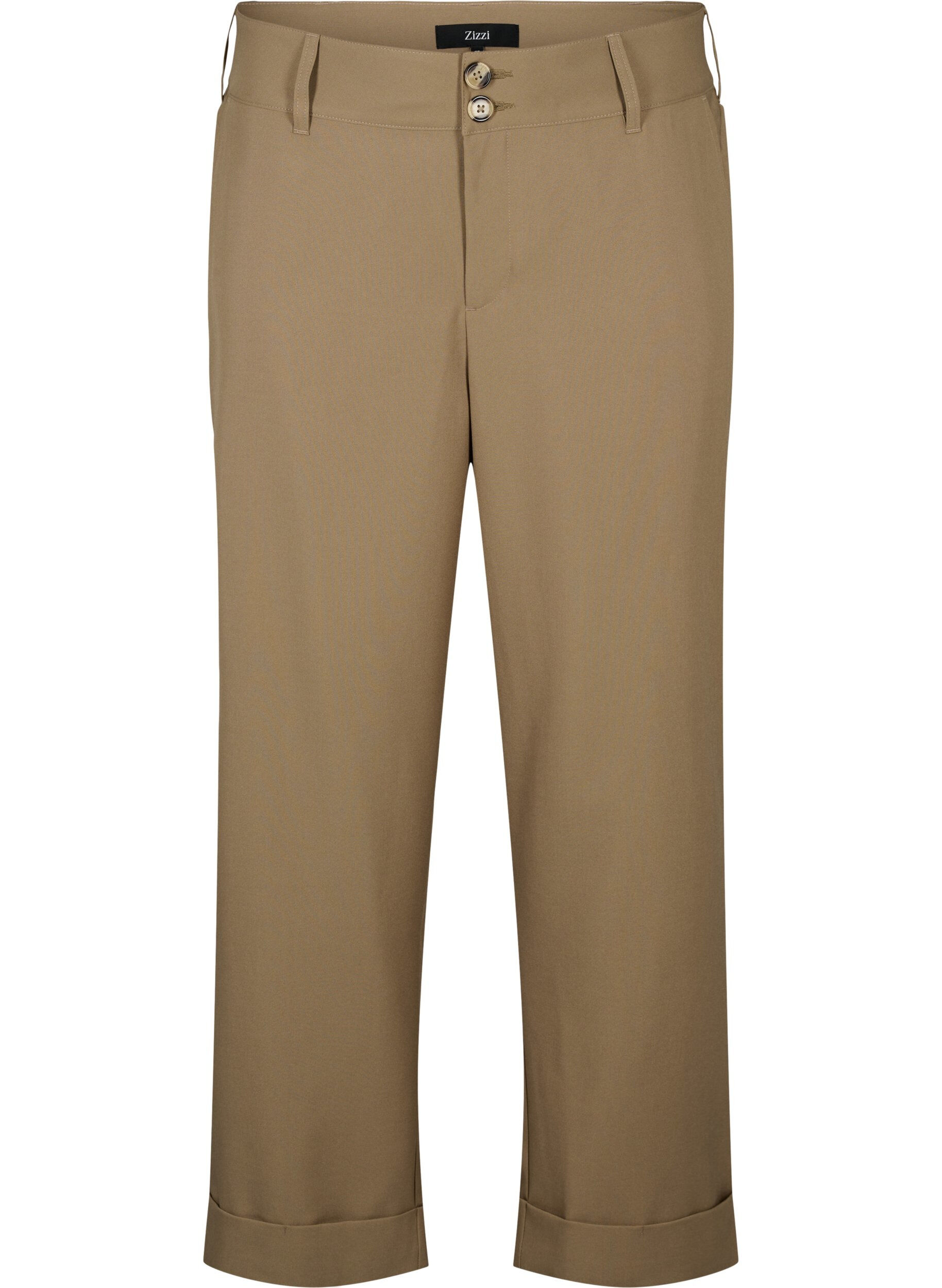 Zizzi Bukser med h&oslash;y midje og oppbrett, Petrified Oak, Packshot image number 0