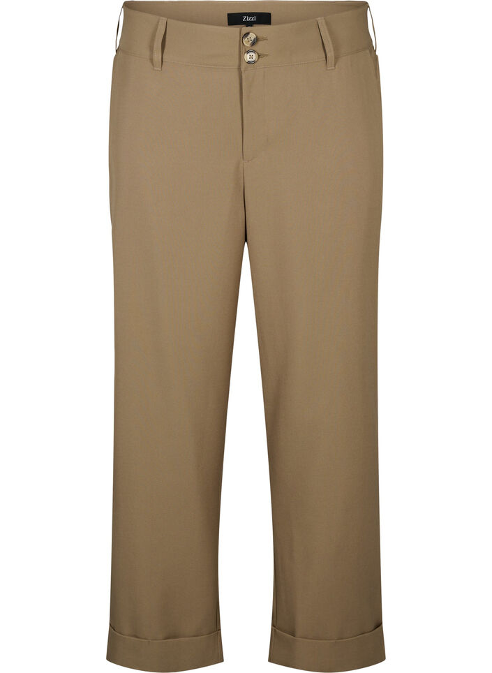 Bukser med høy midje og oppbrett, Petrified Oak, Packshot image number 0