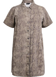 Kort denim skjortekjole med slangeprint, Light Snake AOP