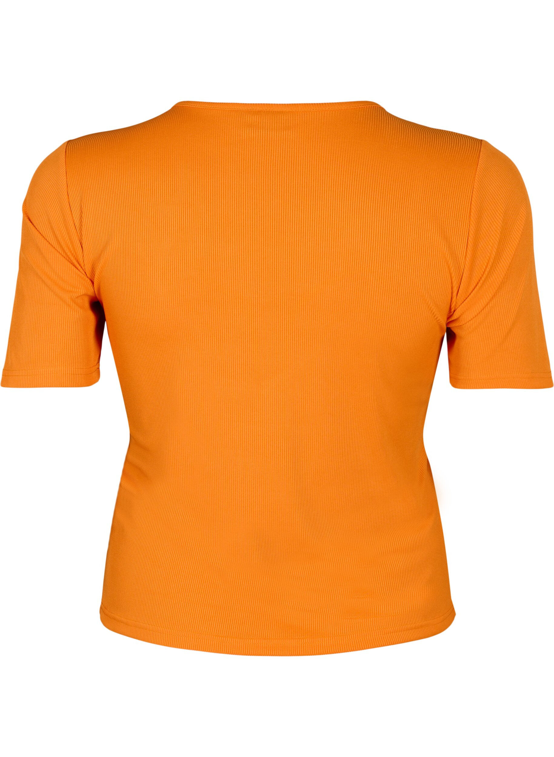 Zizzi Tettsittende bluse med V-hals og nettingdetaljer, Vibrant Orange, Packshot image number 1