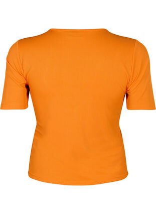 Tettsittende bluse med V-hals og nettingdetaljer, Vibrant Orange, Packshot image number 1