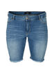 Denimshorts med høyt liv og rå kanter, Dark blue denim, Packshot image number 0