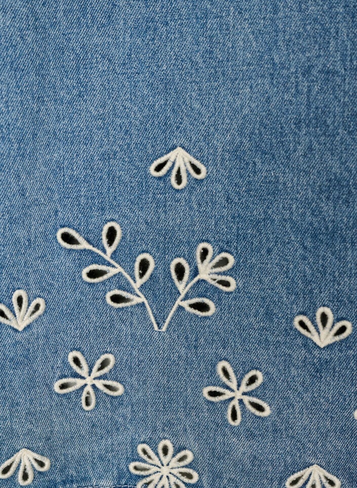 Kortermet denimbluse med broderie anglaise, Bl&aring;, Packshot image number 3
