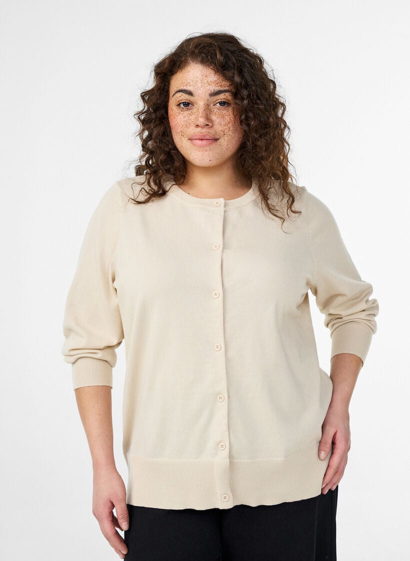 FLASH - Finstrikket cardigan med rund hals, Beige, Model image number 0