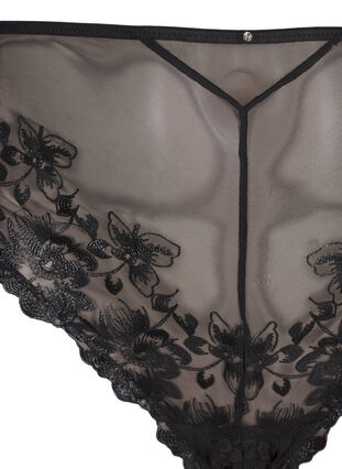 Zizzi Mesh Brazilian-truser med broderi, Black, Packshot image number 2