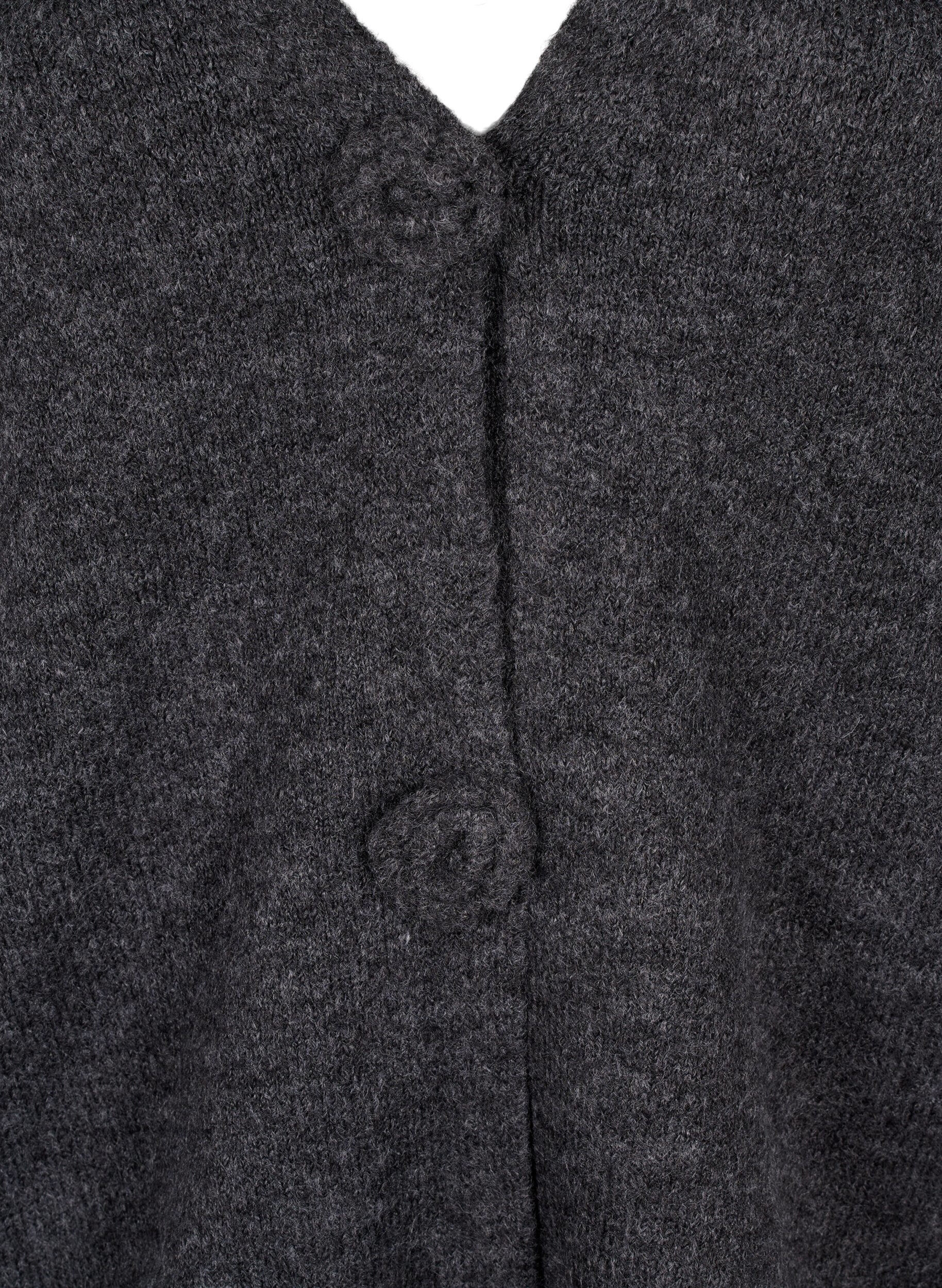 Zizzi Kort strikket cardigan med blomsterknapper, Dark Grey Melange, Packshot image number 2