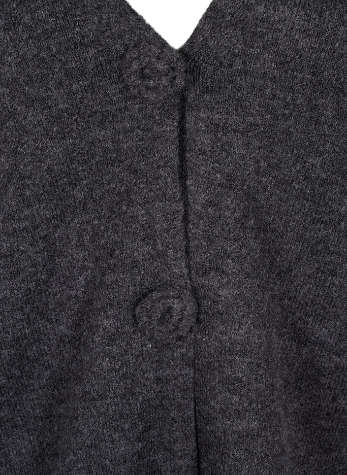Kort strikket cardigan med blomsterknapper, Dark Grey Melange, Packshot image number 2