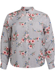 Skjorte med blomstertrykk og smale striper, Black Striped AOP