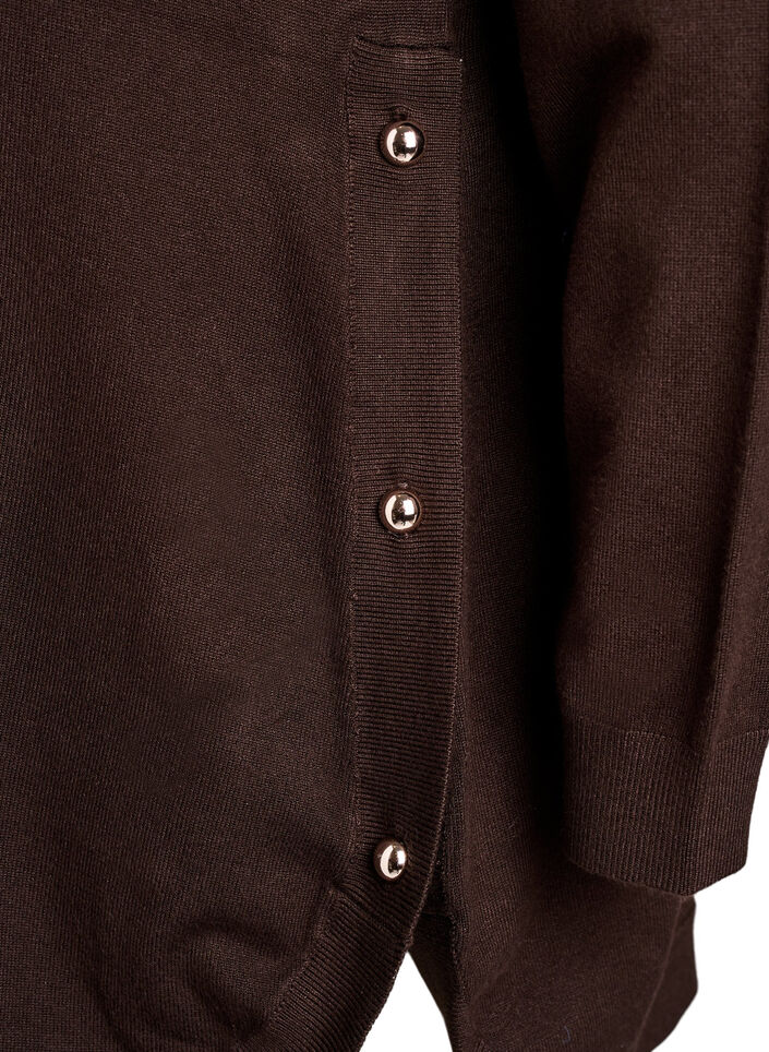 Strikkebluse med knapper i sidene, Brun, Packshot image number 3