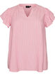 Bluse i viskose og lin med volangermer, Rosa, Packshot image number 0