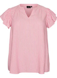 Bluse i viskose og lin med volangermer, Rosa