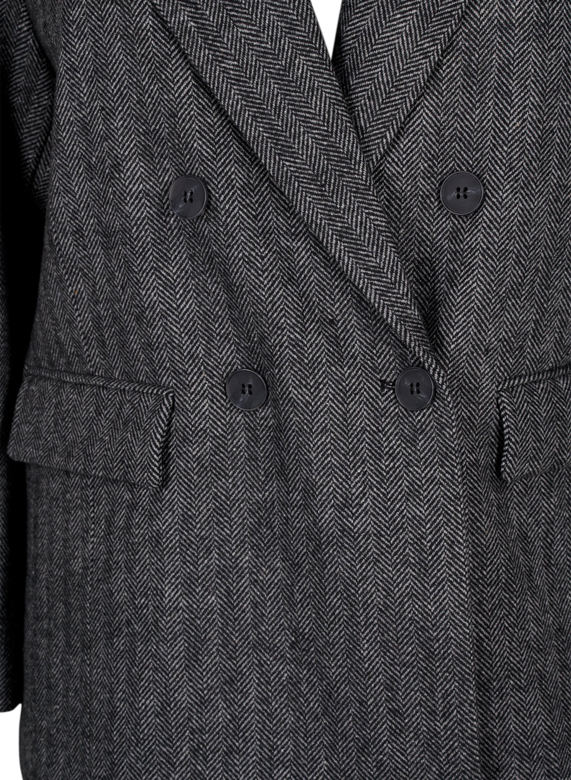 Zizzi Blazer i ullblanding med lommer, Dark Grey Melange, Packshot image number 2