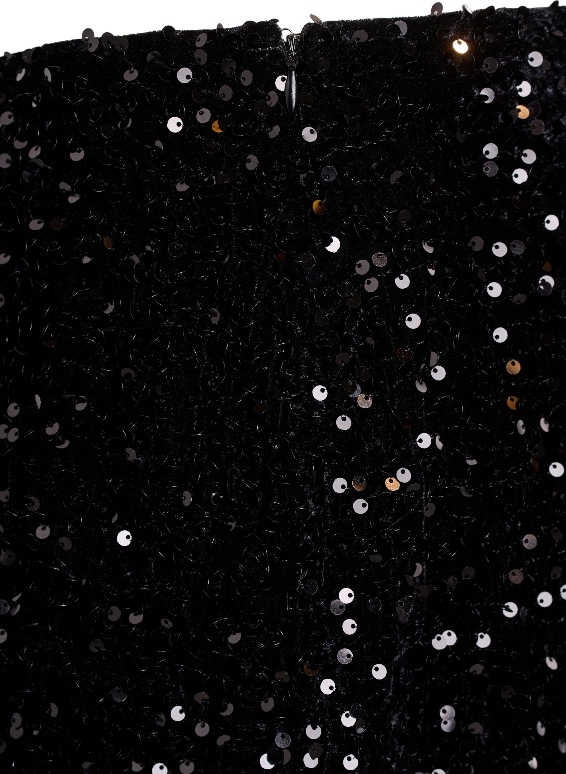 Zizzi Kort paljettskj&oslash;rt med elastisk midje, Svart, Packshot image number 3