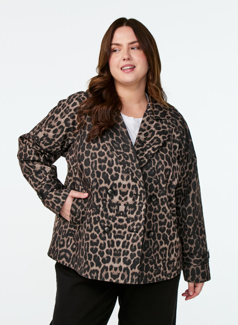 Dobbeltradet blazerjakke med leopardmønster, Leo AOP, Model