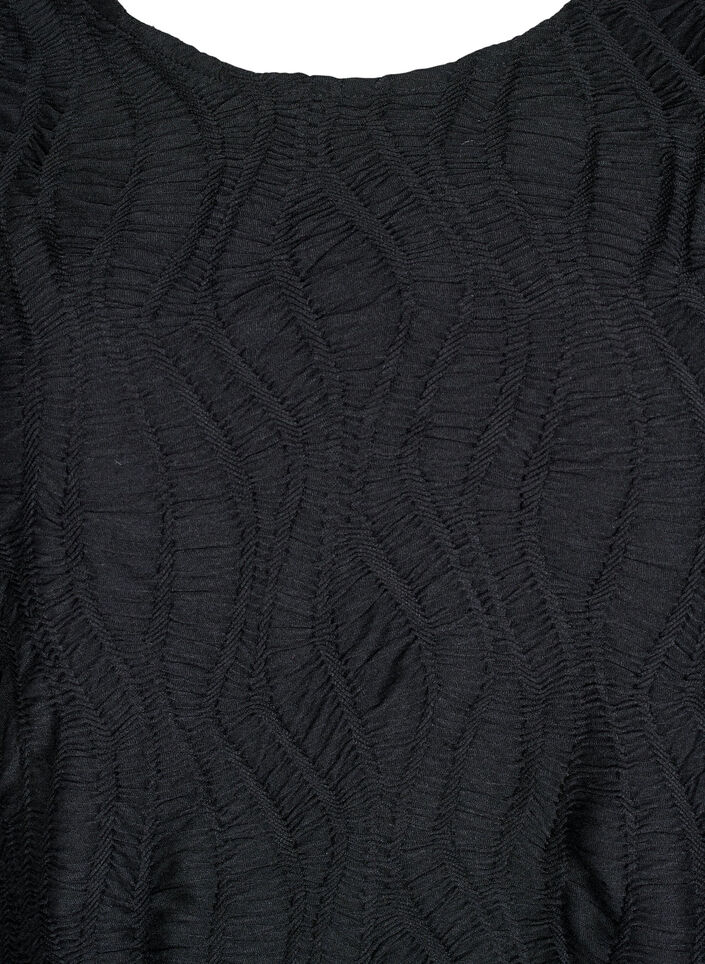 Bluse med tekstur og 3/4-ermer, Svart, Packshot image number 2