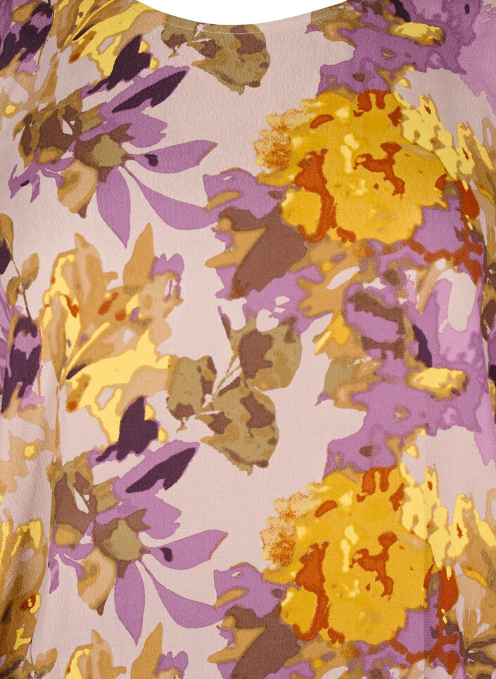 Smockbluse med blomstertrykk, Purple Flower, Packshot image number 2