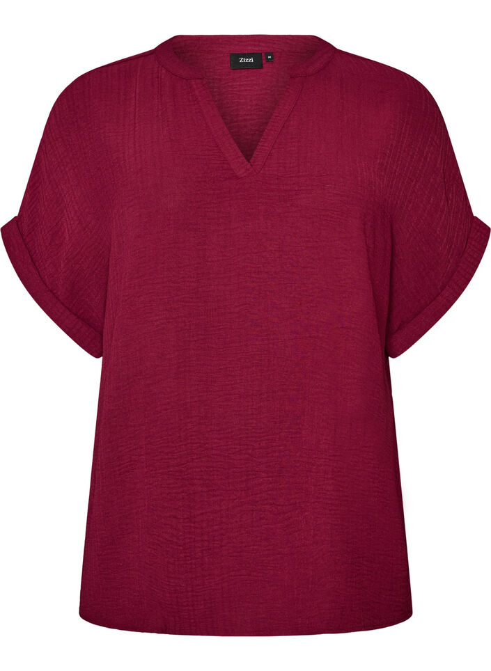 L&oslash;s bluse med korte ermer, R&oslash;d, Packshot image number 0