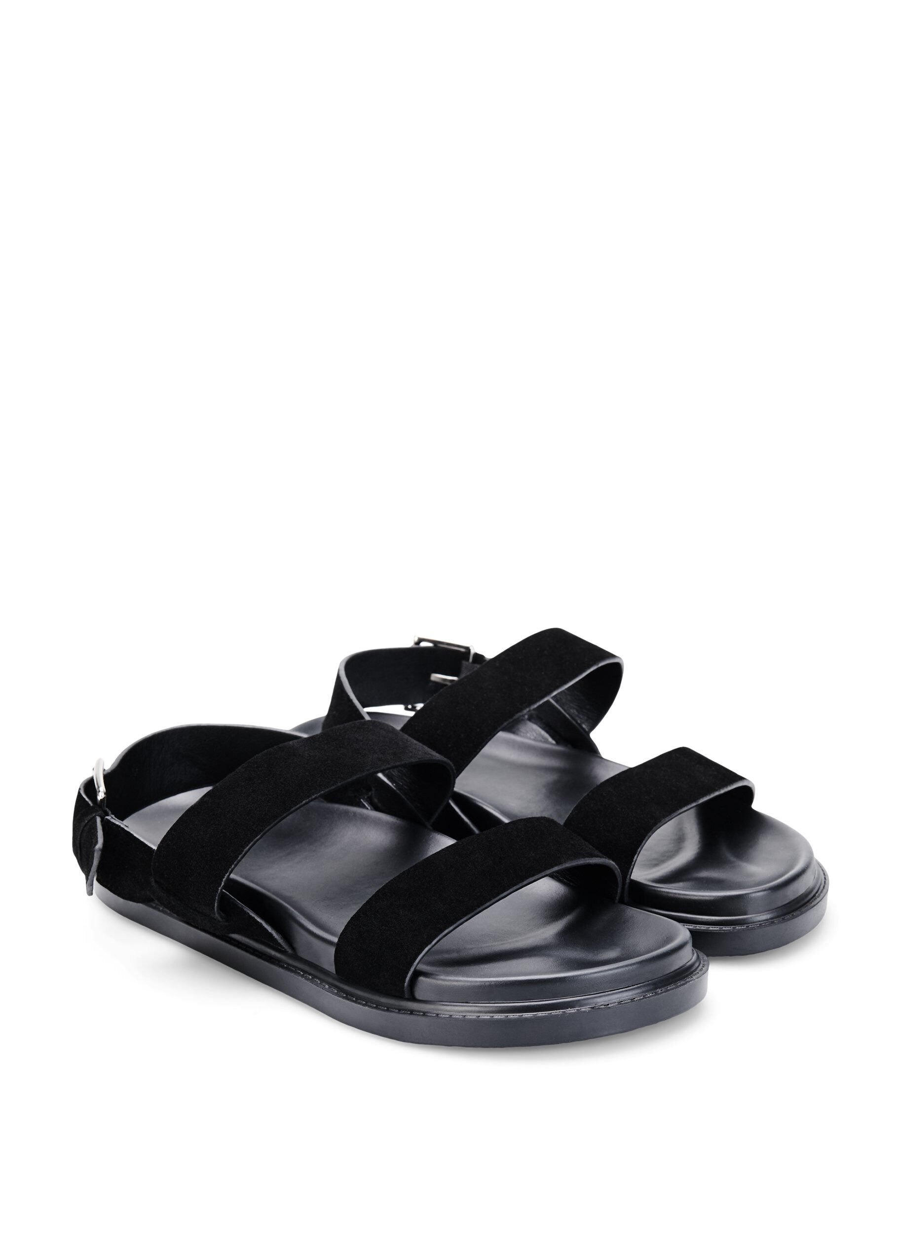 Zizzi Wide fit sandal i semsket skinn, Black, Packshot image number 1
