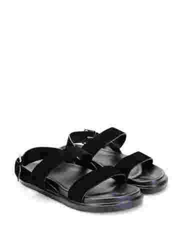 Wide fit sandal i semsket skinn, Black, Packshot image number 1