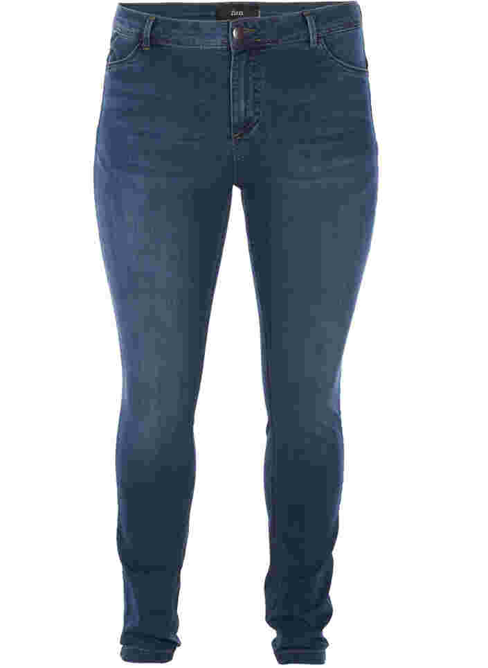 Ekstra slim Nille jeans med høyt liv, Blue d. washed, Packshot image number 0