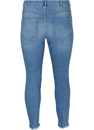 Cropped Amy jeans med rå kanter, Blue denim, Packshot image number 1