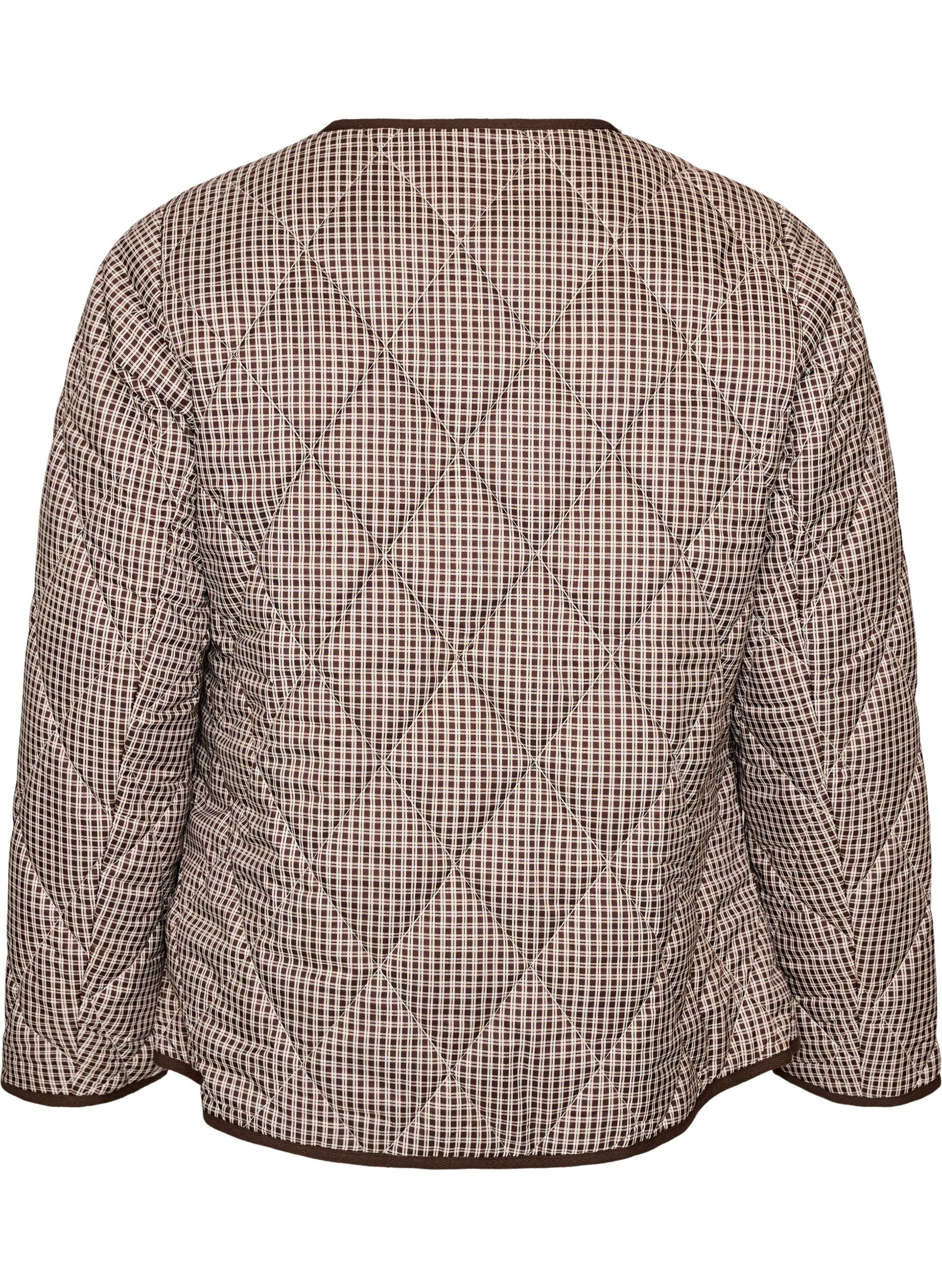 ZizziQuiltet jakke med sm&aring; ruter og kontrastkant, Brun, Packshot image number 1