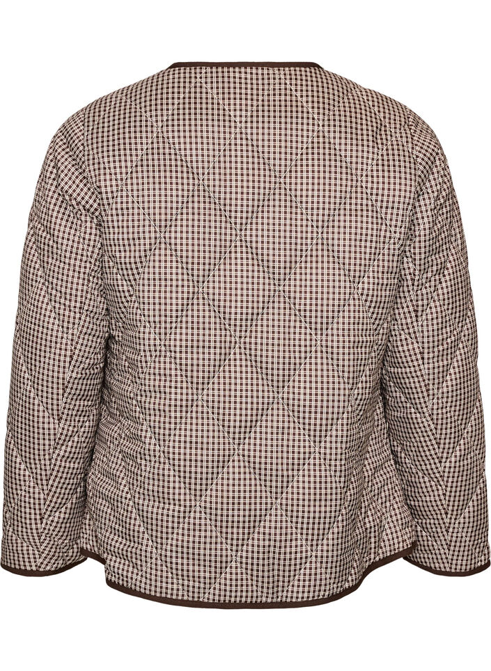 Quiltet jakke med sm&aring; ruter og kontrastkant, Brun, Packshot image number 1