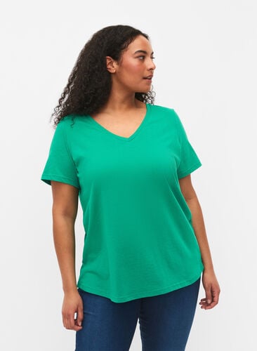 Kortermet T-skjorte med V-hals, Simply Green, Model image number 0