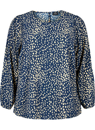 Bluse med puffermer, Navy B./Beige Dot, Packshot image number 0