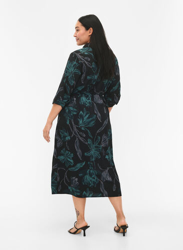 FLASH - Skjortekjole med trykk, Black Scarab Flower, Model image number 1