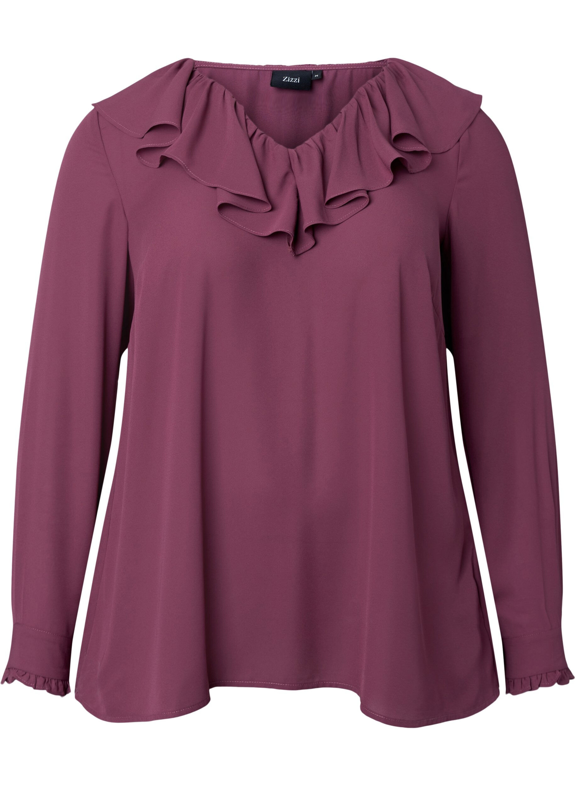 Zizzi Bluse med lange ermer og volanger, Renaissance Rose, Packshot image number 0