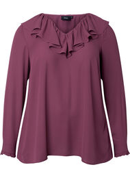 Bluse med lange ermer og volanger, Renaissance Rose