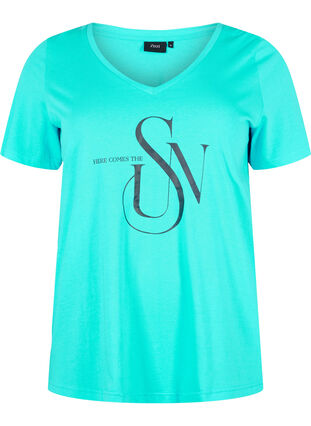 T-skjorte i bomull med trykk, Turquoise SUN, Packshot image number 0