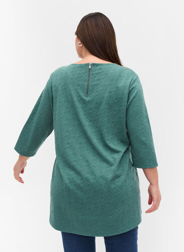 Lang bluse med rund hals og 3/4-ermer, Sagebrush Green, Model image number 1