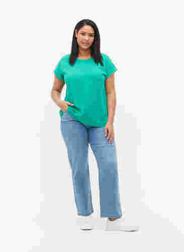Kortermet T-skjorte i bomullsblanding, Emerald Green, Model image number 2