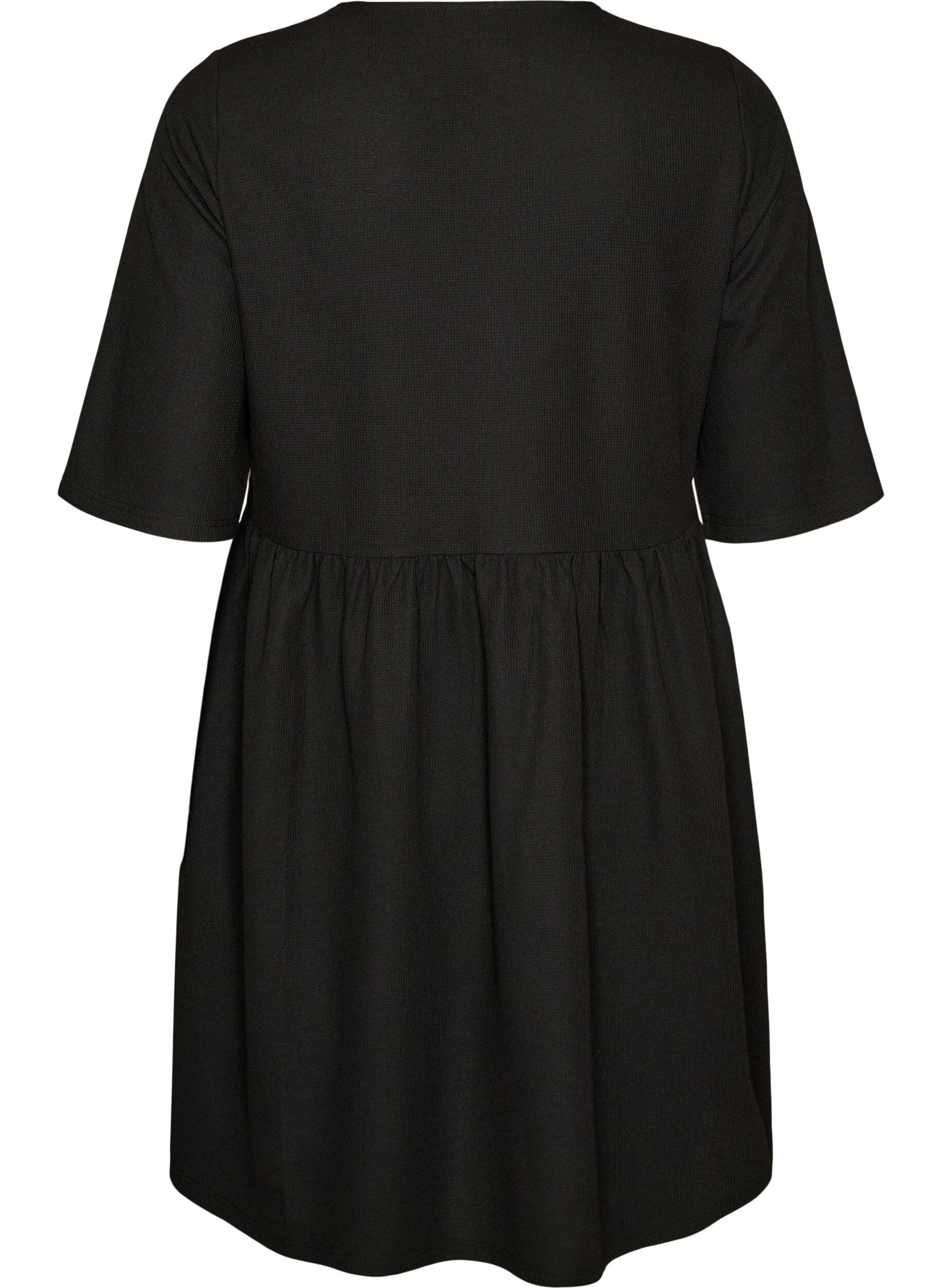 ZizziKjole med ribbet tekstur og empirelinje, Svart, Packshot image number 1