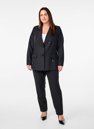 Zizzi Blazer med paljettblomster, Black, Model image number 3