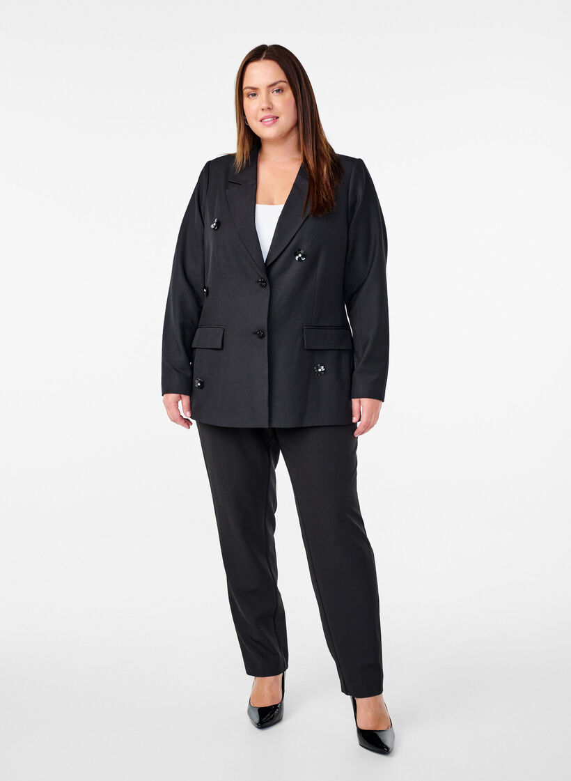 Blazer med paljettblomster, Black, Model image number 3