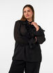 Viskosebluse med volanger og lange ermer, Svart, Model image number 0